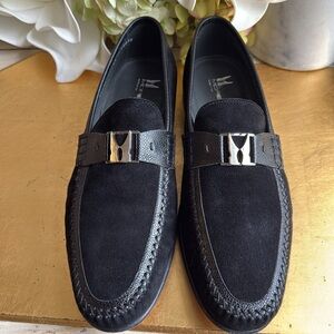 Moreschi Loafers in Black Suede and Pebbled Leather